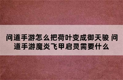 问道手游怎么把荷叶变成御天骏 问道手游魔炎飞甲启灵需要什么